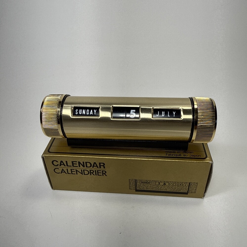 Vintage Perpetual Brass Tone Desk Top Office Calendar Cylinder New